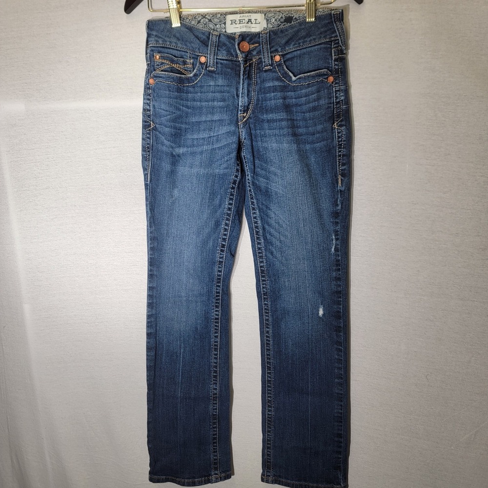 Womens Ariat R.E.A.L Mid Rise Medium Wash. Straight Leg Jeans sz. 27s Rodeo